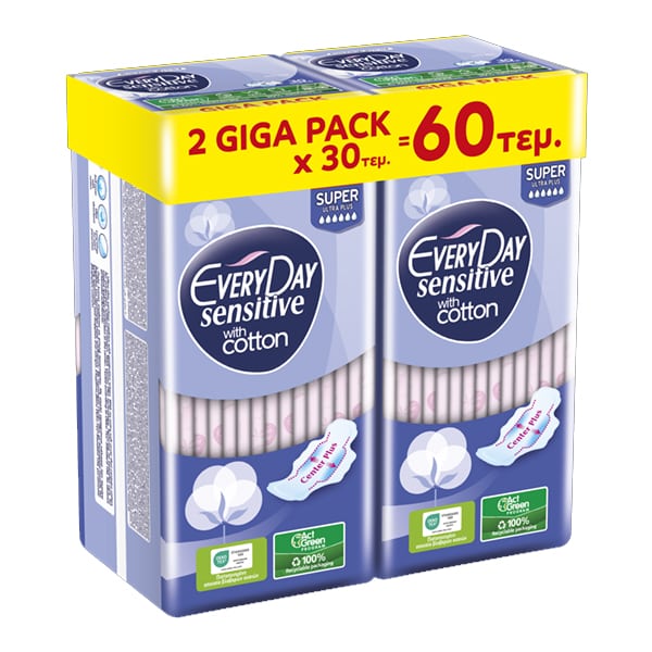 EveryDay Giga Pack Sanitary Pads Sensitive with Cotton Super Ultra Plus 2x30 copë