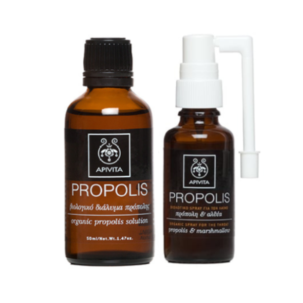 Apivita Propolis Promo Pack with Organic Spray for the Throat, 30ml & Organic Propolis Solution, 50ml 1 set