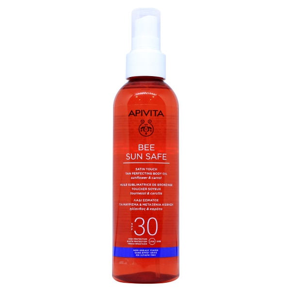 Apivita Bee Sun Safe Satin Touch Tan Perfecting Body Oil SPF30 with Sunflower & Carrot 200 ml