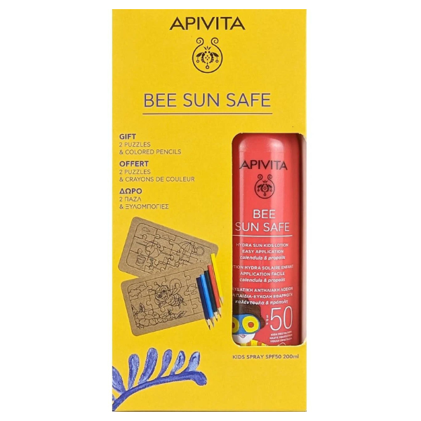 Apivita Bee Sun Safe Promo with Hydra Sun Kids Lotion SPF50, 200ml & Free 2 Puzzles & Colored Pencils 1 set