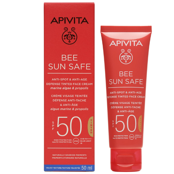 Apivita Bee Sun Safe Anti-Spot & Anti-Age Defense Tinted Face Cream for Light & Medium Skin SPF50 50 ml