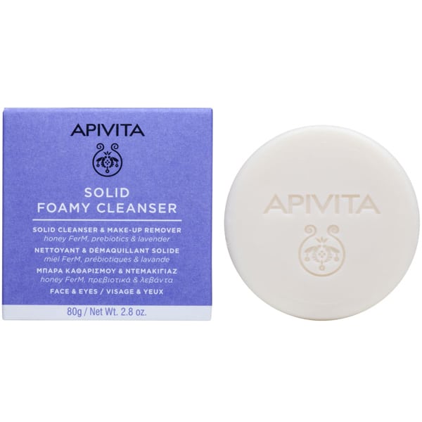 Apivita Cleansing Bar & Make-Up Remover for Face & Eyes with Honey FerM, Prebiotics & Lavender 80g