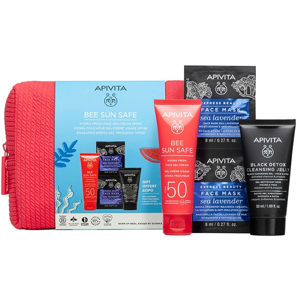 Apivita Promo Bee Sun Safe Hydra Face Gel Cream SPF50+, 50ml & Black Cleansing Gel, 50ml & Face Mask Sea Lave 1 set