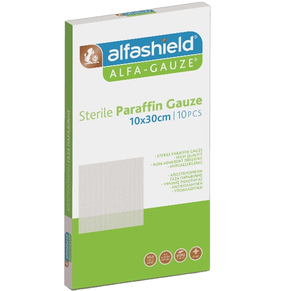 Alfashield Alfa-Gauze Sterile Paraffin Sterile Gauze 10x30cm 10 copë