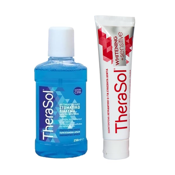 TheraSol Promo Pack with Mouthwash Peppermint, 250ml & Whitening Toothpaste for Sensitive Teeth, 75ml 1 set