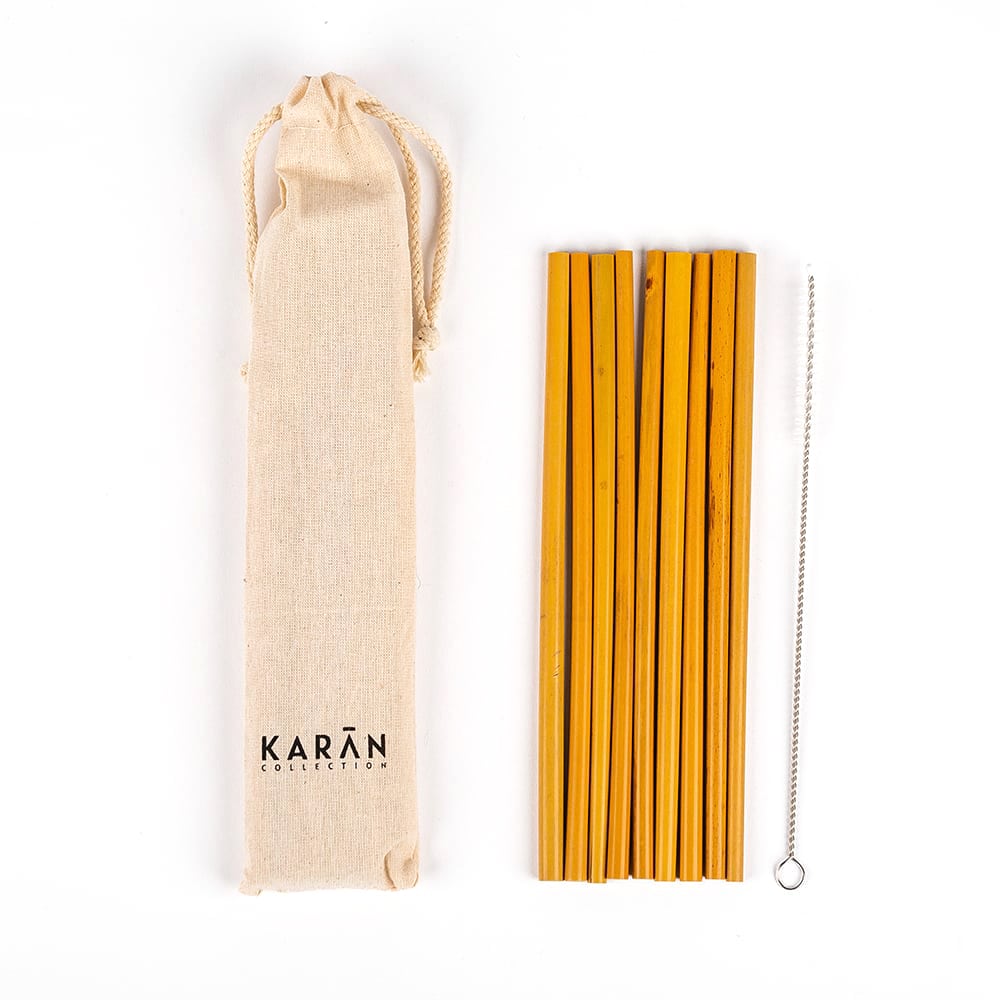 Karan Reusable Bamboo Drinking Straws with Pouch & Brush 10 copë