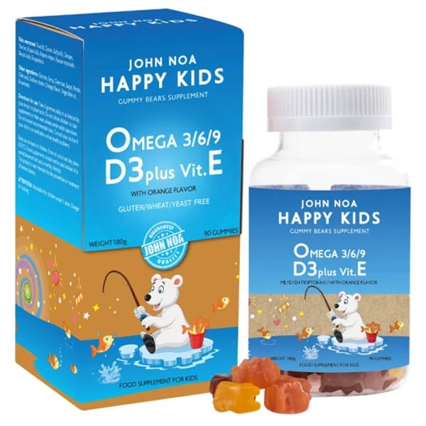 John Noa Happy Kids Omega 3/6/9 D3 Plus Vit E 90 karamele