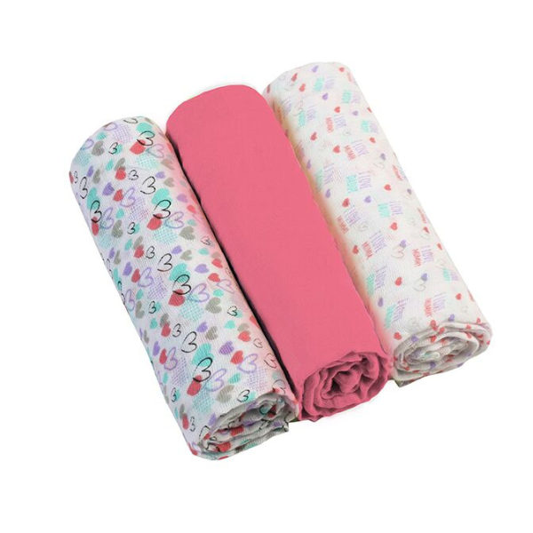 BabyOno Soft Muslin Nappies 3 copë - Rozë