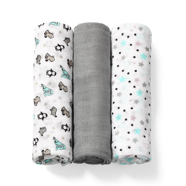 Babyono Set Soft Muslin Diapers from Bamboo & Cotton 3 copë - Gri
