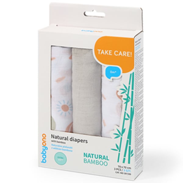 Babyono Bamboo Natural Diapers (70x70cm) 3pcs 1 set