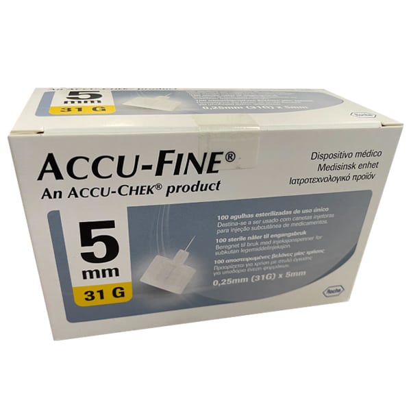 Roche Accu Chek Accu-Fine 0.25mm (31G) x 5mm Sterile Lancets for Insulin Pen 100 copë