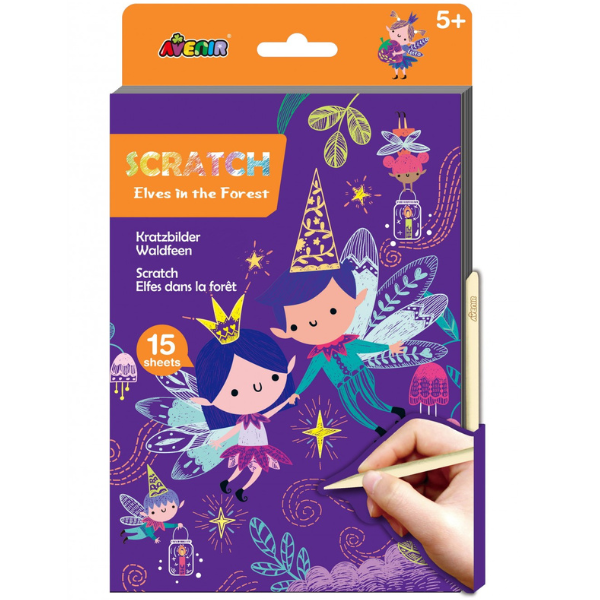 Avenir Scratch Book Elves in the Forest Libër për t'u ngjyrosur me elfë dhe kafshë pylli copë