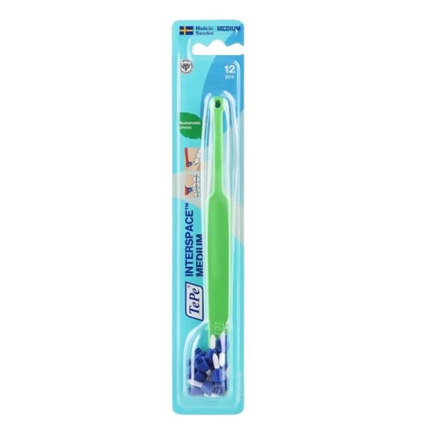 TePe Interspace Medium Single Tuft Angled Toothbrush with 12 Brushes 1 copë - Jeshile