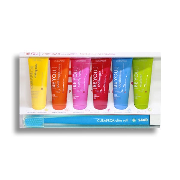 Curaprox Be You Six Taste Pack, 6 x 10ml & 1 toothbrush 1 set - Blu e çelët