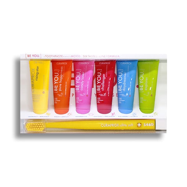 Curaprox Be You Six Taste Pack, 6 x 10ml & 1 toothbrush 1 set - E verdhë