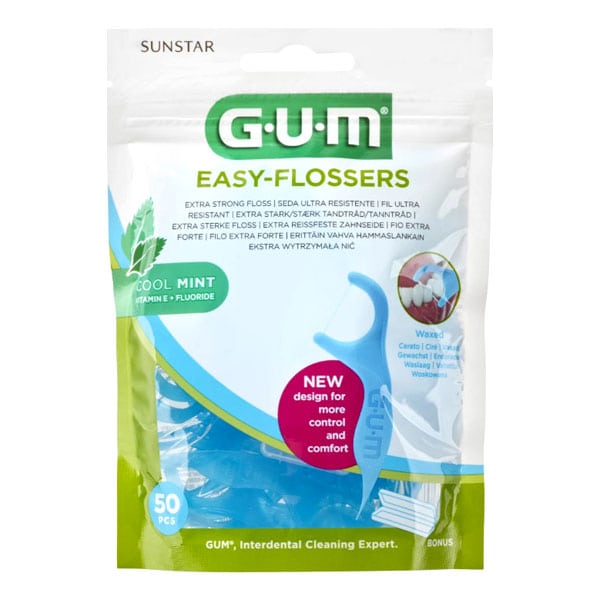 Gum Easy Flossers (890) Extra Strong Floss Fluoride & Vitamin E Cool Mint Flavor 50 copë