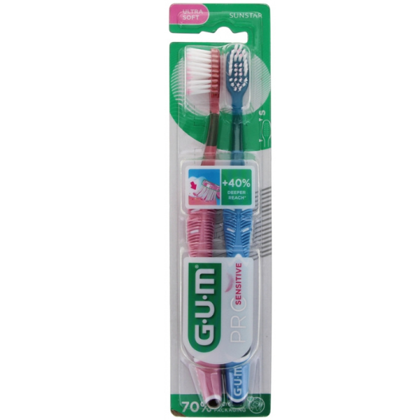 Gum Duo Pack Pro Sensitive Ultra Soft Toothbrush 2 copë - Rozë-Blu