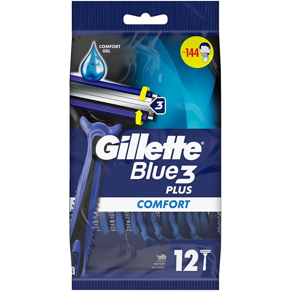Gillette® Blue 3 Plus Comfort Disposable Razors with 3 Blades & Lubricating Tape 12 copë