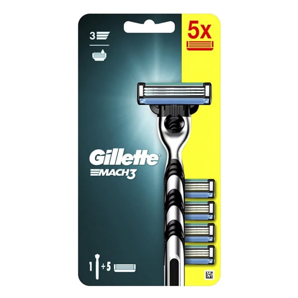 Gillette Mach3 Razor Blade Refills, 5pcs & Free Razor Handle 1 set