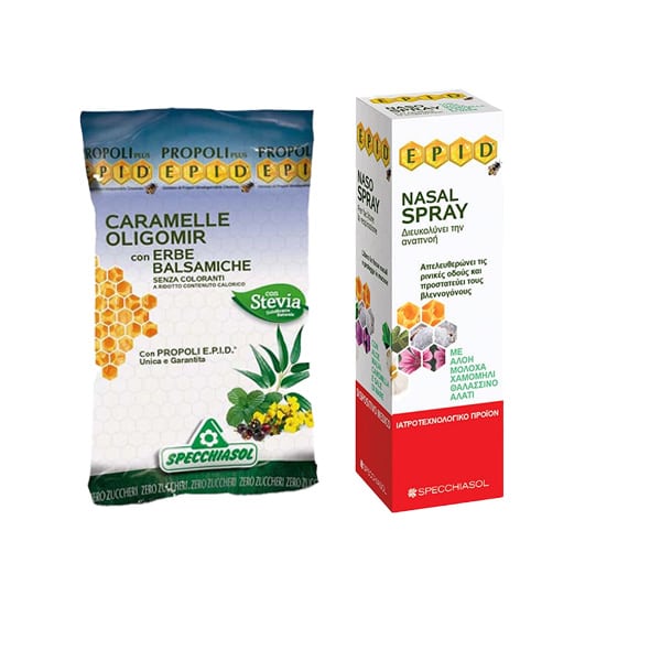 Specchiasol Complete Solution for Nasal Decongestion with E.P.I.D. Nasal Spray, 20ml & E.P.I.D. Sore Throat Candies, 67.2g 1 set