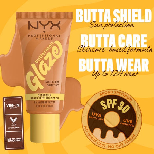 NYX PROFESSIONAL MAKE UP Buttermelt Glaze Soft Glow Skin Tint + SPF/FPS 30 30ml - 04 Bajame