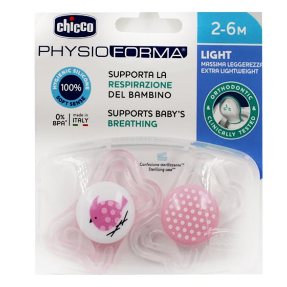 Chicco Physio Forma Light (71031-11) Ergonomic Soother Silicone Teat 2-6m 2 copë - Transparente-Rozë