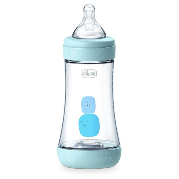 Chicco Perfect 5 Anti-Colic Plastic Bottle Medium Flow 2m+ 240ml - Blu