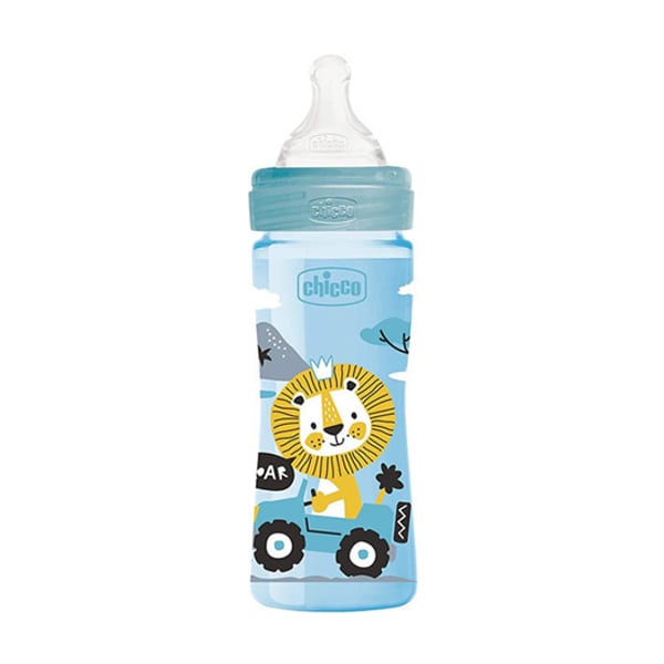 Chicco Well-Being Medium Flow Plastic Baby Bottle With Silicone Nipple 2m + (28623-20) 250ml - Blu