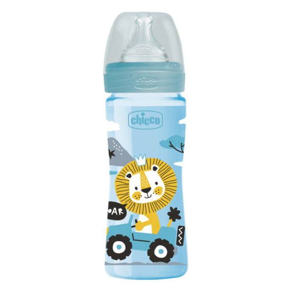 Chicco Well Being (A60-28623-30) Plastic Baby Bottle Silicone Teat Medium Flow 2m+ 250ml - blu
