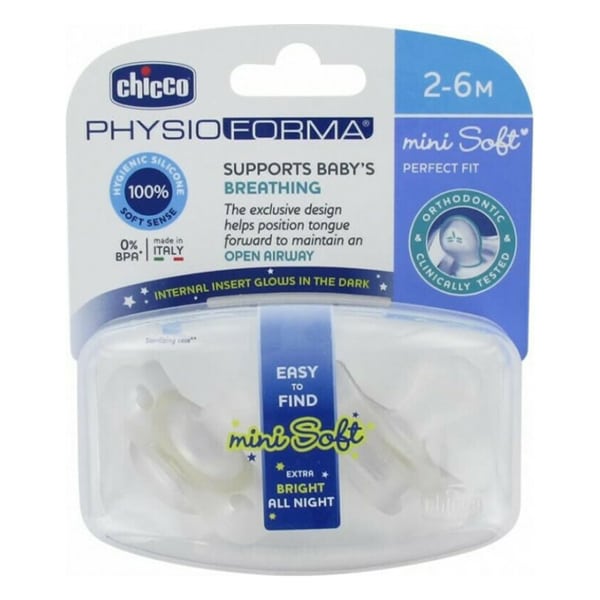 Chicco PhysioForma Glow in the Dark Mini Orthodontic Soothers 2-6m 2 copë - Transparente-Transparente