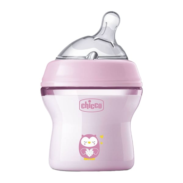 Chicco Natural Feeling Plastic Baby Bottle Silicone Teat 0m+ 150ml - Rozë-Buf