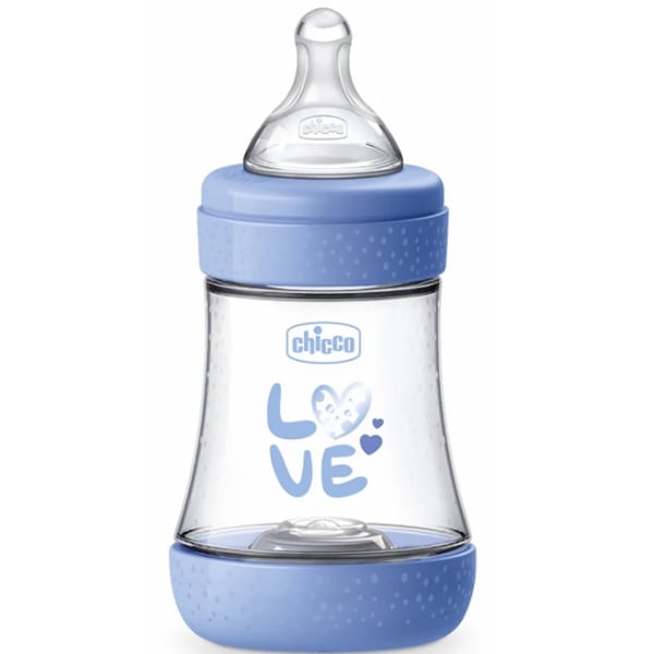 Chicco Perfect 5 Plastic Anti-Colic Bottle with Silicone Nipple for 0+ months 150ml - Blu