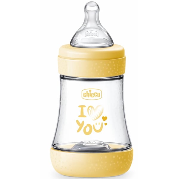 Chicco Perfect 5 Plastic Anti-Colic Bottle with Silicone Nipple for 0+ months 150ml - E verdhë