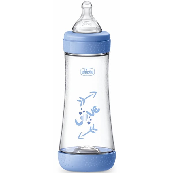 Chicco Perfect 5 Plastic Anti-Colic Bottle with Silicone teat for >4+ months 300ml - Blu