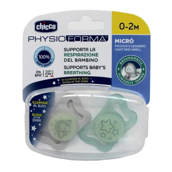 Chicco Physio Forma Micro Silicone Soother 0-2m 2 copë - Gri-Ulliri