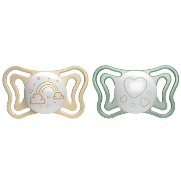 Chicco Physio Forma Light Ergonomic Night Soother Silicone Teat 2-6m 2 copë - Ulliri-Bezhë