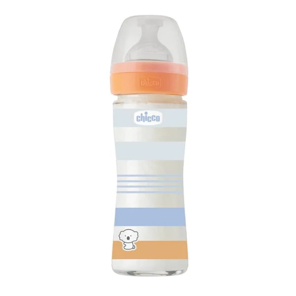 Chicco Well Being Baby Bottle Anti-Colic System Glass 0m+ 240ml - Blu e Çelët