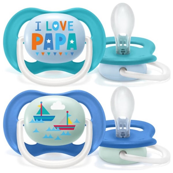 Philips Avent SCF080/03 Ultra Air Happy Silicone Soother 6-18m Light Blue I Love Papa-Boats 2 copë