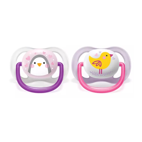 Philips Avent Ultra Air Animals Orthodontic Silicone Soother 0-6m (SCF080/11) 2 copë - Bardhë-Rozë