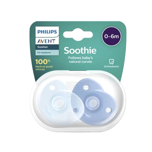 Philips Avent Soothie (SCF099/21) Orthodontic Silicone Soother 0-6m 2 copë - Blu e çelët-Blu