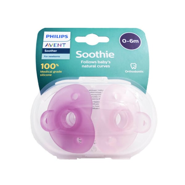 Philips Avent Soothie (SCF099/21) Orthodontic Silicone Soother 0-6m 2 copë - Rozë-Rozë e Çelët