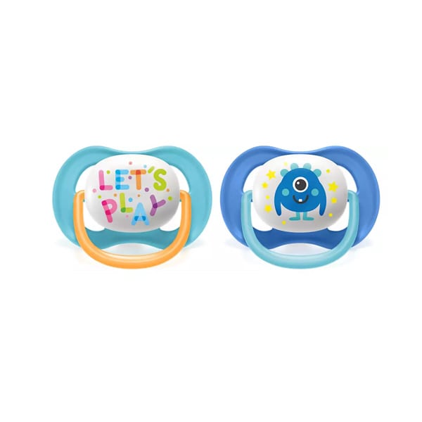 Philips Avent Ultra Air Happy Orthodontic Silicone Soother 6-18m (SCF080/10) 2 copë - Blu e çelët-Blu