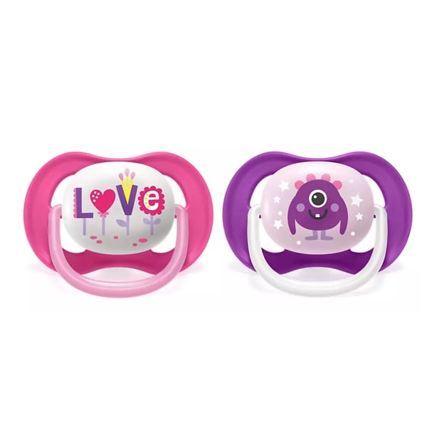 Philips Avent Ultra Air Happy Orthodontic Silicone Soother 6-18m (SCF080/10) 2 copë - rozë-vjollcë
