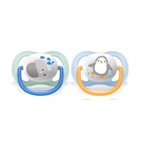 Philips Avent Ultra Air Animals Orthodontic Silicone Soother 0-6m (SCF080/11) 2 copë - Jeshile e Çelët - Blu e Çelët