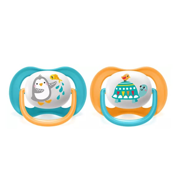 Philips Avent Ultra Air Animals Orthodontic Silicone Soother 6-18m (SCF080/12) 2 copë - Blu e çelët-Portokalli