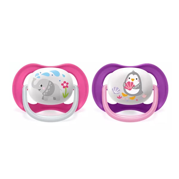 Philips Avent Ultra Air Animals Orthodontic Silicone Soother 6-18m (SCF080/12) 2 copë - rozë-vjollcë