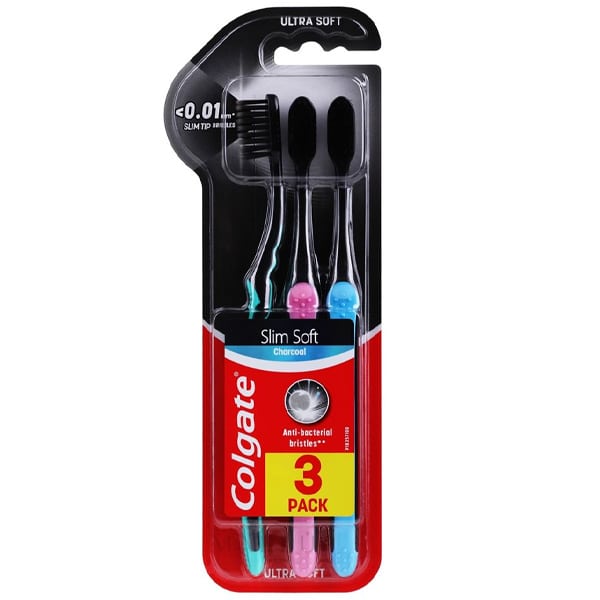 Colgate Promo Pack with Slim Soft Charcoal Anti-Bacterial Toothbrushes 3 copë