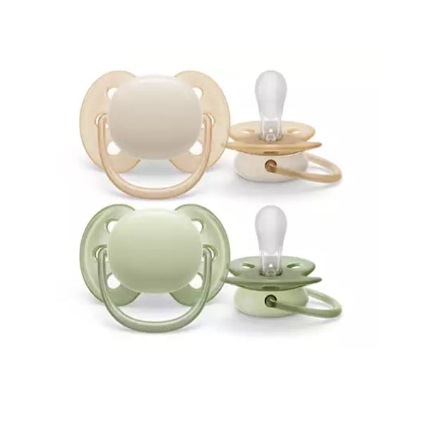 Philips Avent Ultra Soft (SCF091/32) Orthodontic Silicone Pacifier 0-6m 2 copë - Bezhë-Jeshile