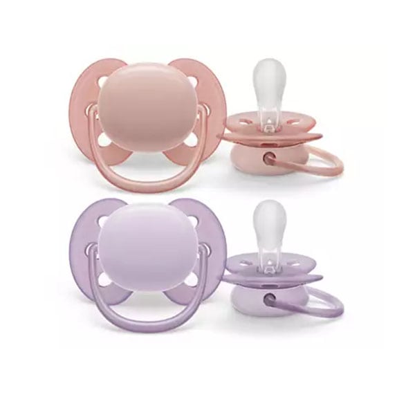 Philips Avent Ultra Soft (SCF091/32) Orthodontic Silicone Pacifier 0-6m 2 copë - rozë-vjollcë
