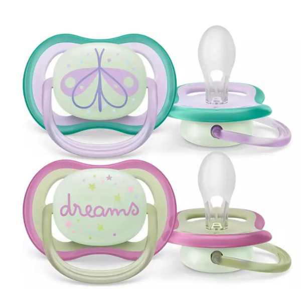 Philips Avent Ultra Air Nighttime Orthodontic Silicone Soother 0-6m (SCF376/17) 2 copë - Ëndrra-Flutura
